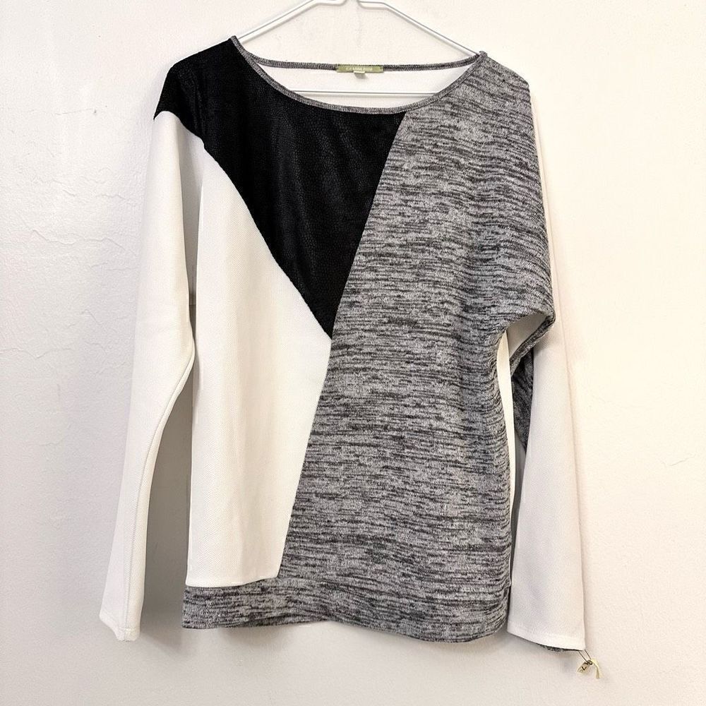 Gianni Bini Womens Pullover Sweatshirt Colorblock Faux Leather Multicolor Medium